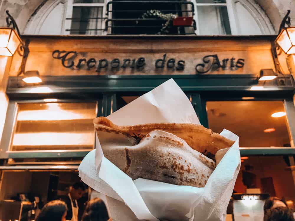 Crepe in front of Creperie des Arts