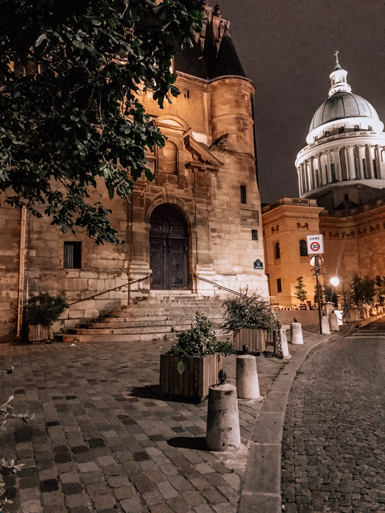 Midnight in Paris steps with the Pantheon in the background