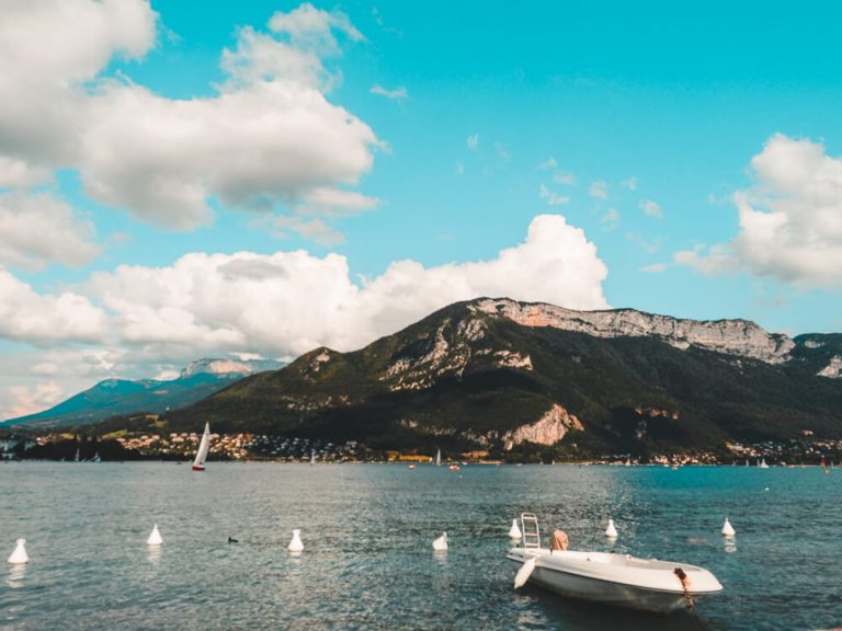 Lake Annecy with mountains in the background