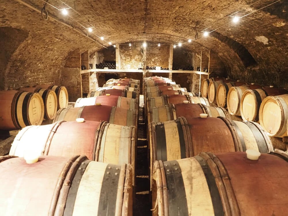 Old wine barrels in the cellar in Pommard, Burgundy