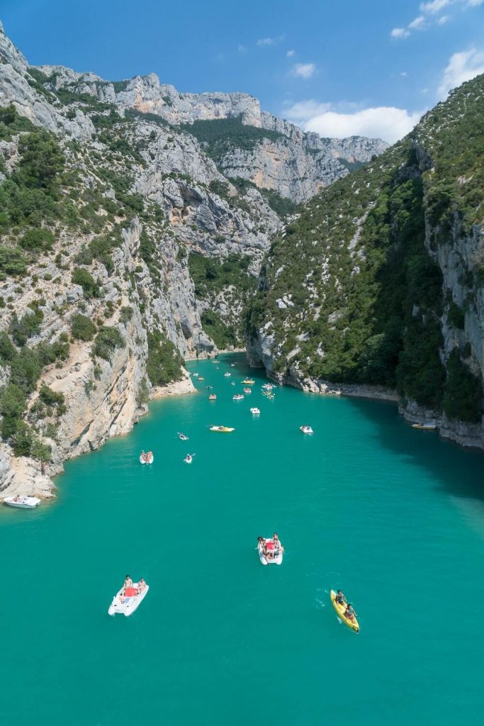 Gorges du Verdon with people floating in the river
