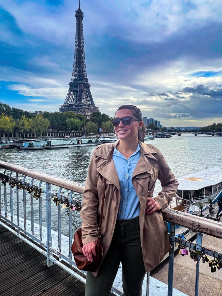 Kat in front of the Eiffel Tower