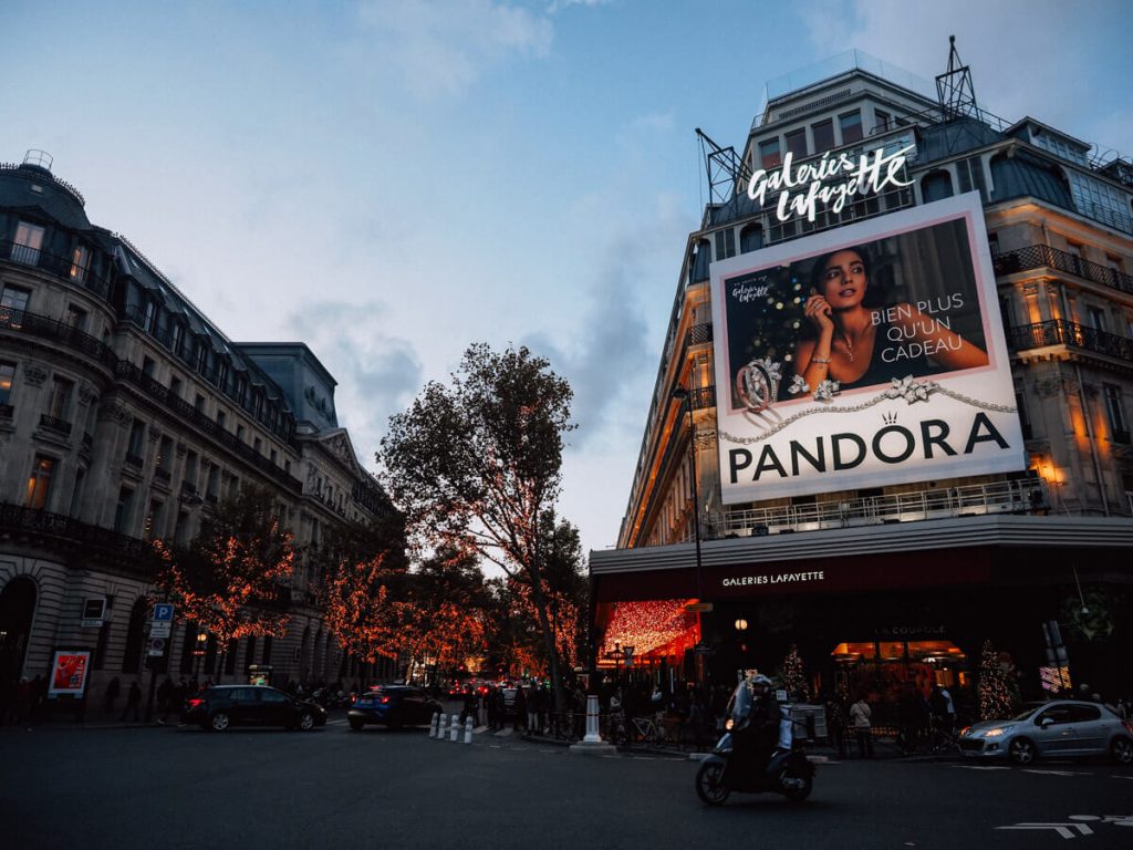 Galeries Lafayette from the street during the holidays