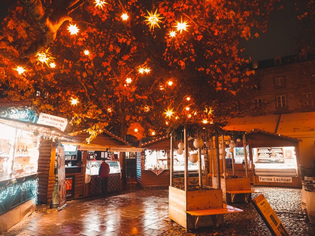 Smaller Strasbourg Christmas market at night