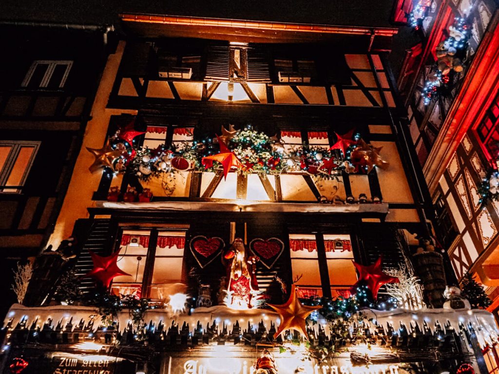 Strasbourg Christmas decor at night