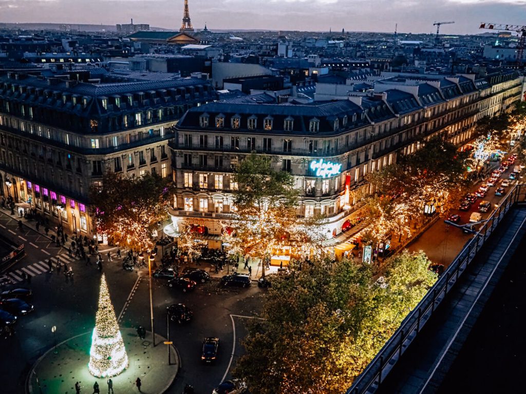 View of Paris during the holiday season from Le Printemps