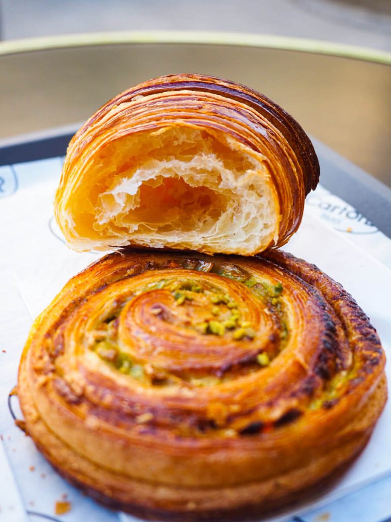 Carton croissant and escargot roll