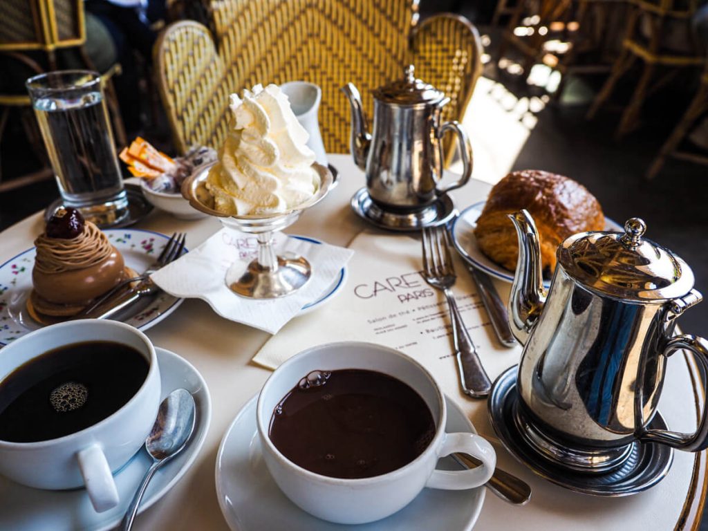 Hot chocolate, coffee, and pastries at Carette