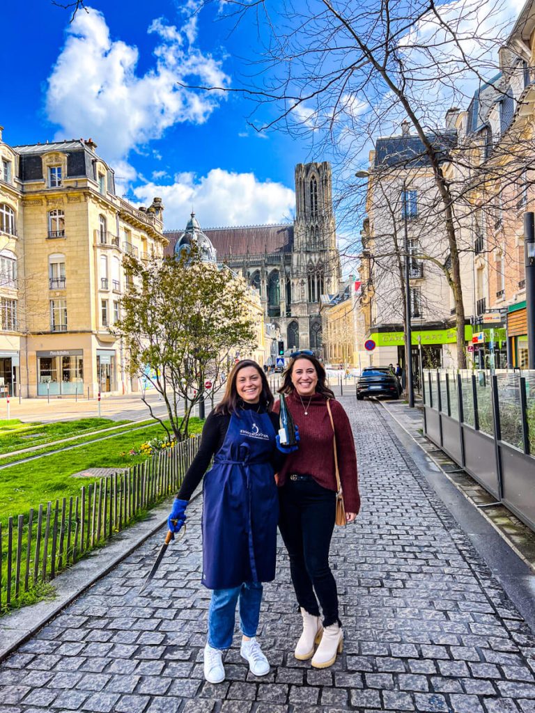 Kat and Megan in Reims after the sabrage