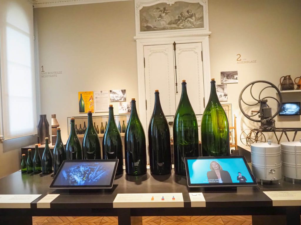 Wine bottle sizes at the Champagne museum