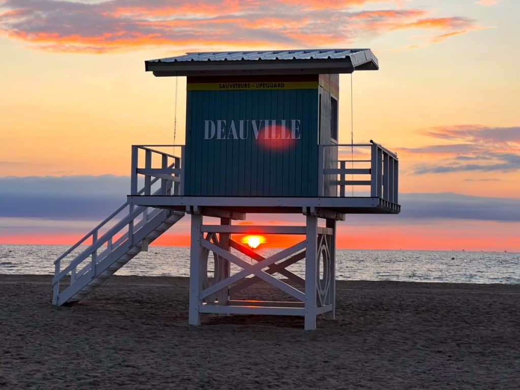 Deauville lifeguard stand at sunset