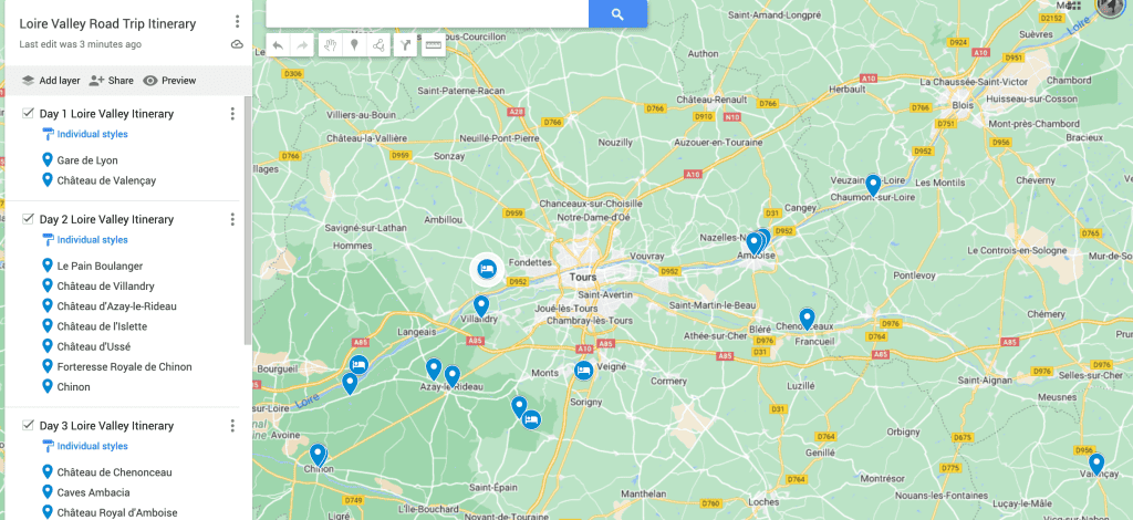Loire Valley Itinerary Map
