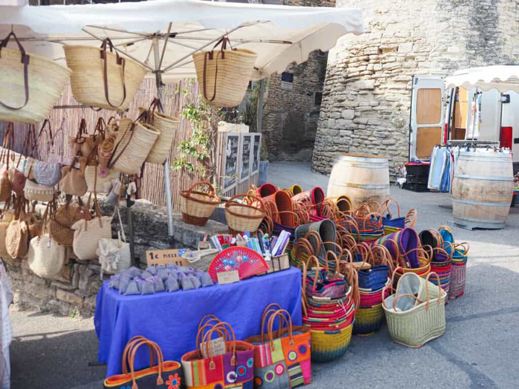 Baskets on display at the Gordes Market