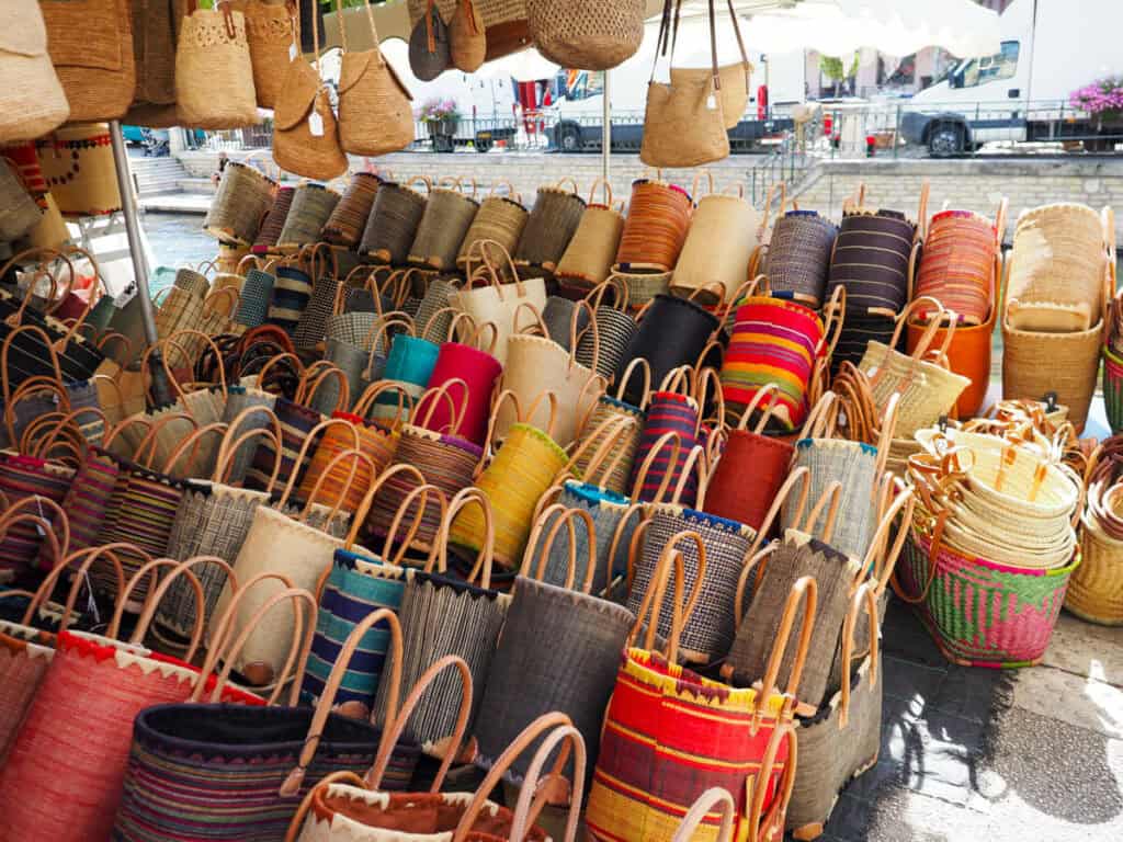 Baskets on display at the market in L'Isle-sur-la-Sorgue