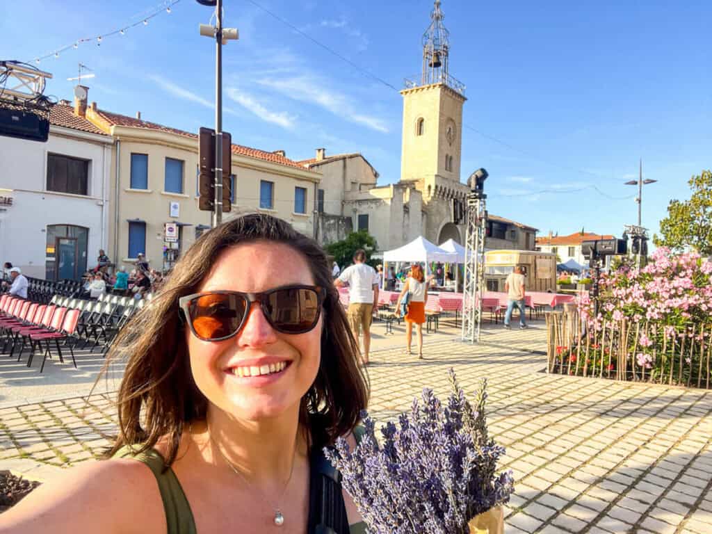 Kat holding a sache of lavender in Le Thor