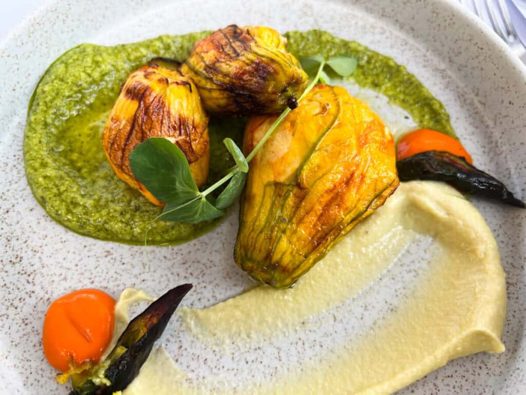 Stuffed zucchini flower at Le C