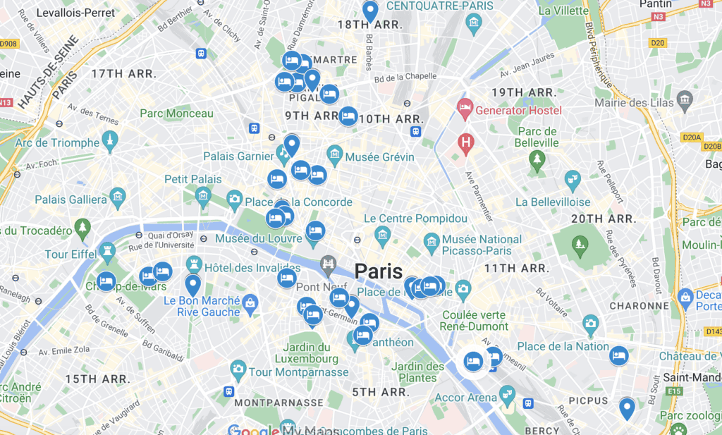 Where to Stay in Paris Map