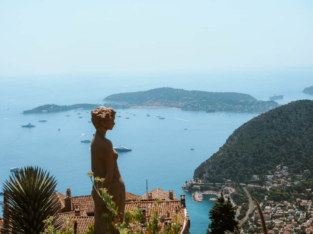 Lady statue overlooking from the jardin exotique in Eze