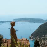 Lady statue overlooking from the jardin exotique in Eze