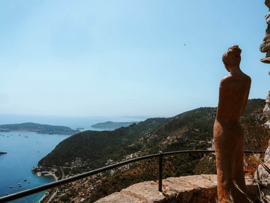 Lady statue overlooking the sea in Jardin Exotqiue in Eze