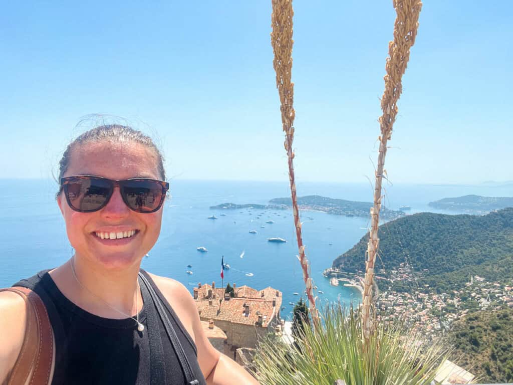 Selfie of Kat in Eze with the sea in the background