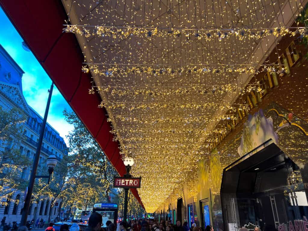 Lights at Galeries Lafayette during Christmas in Paris