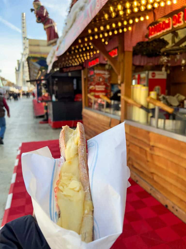 Raclette on a baguette at the Tuileries Christmas market