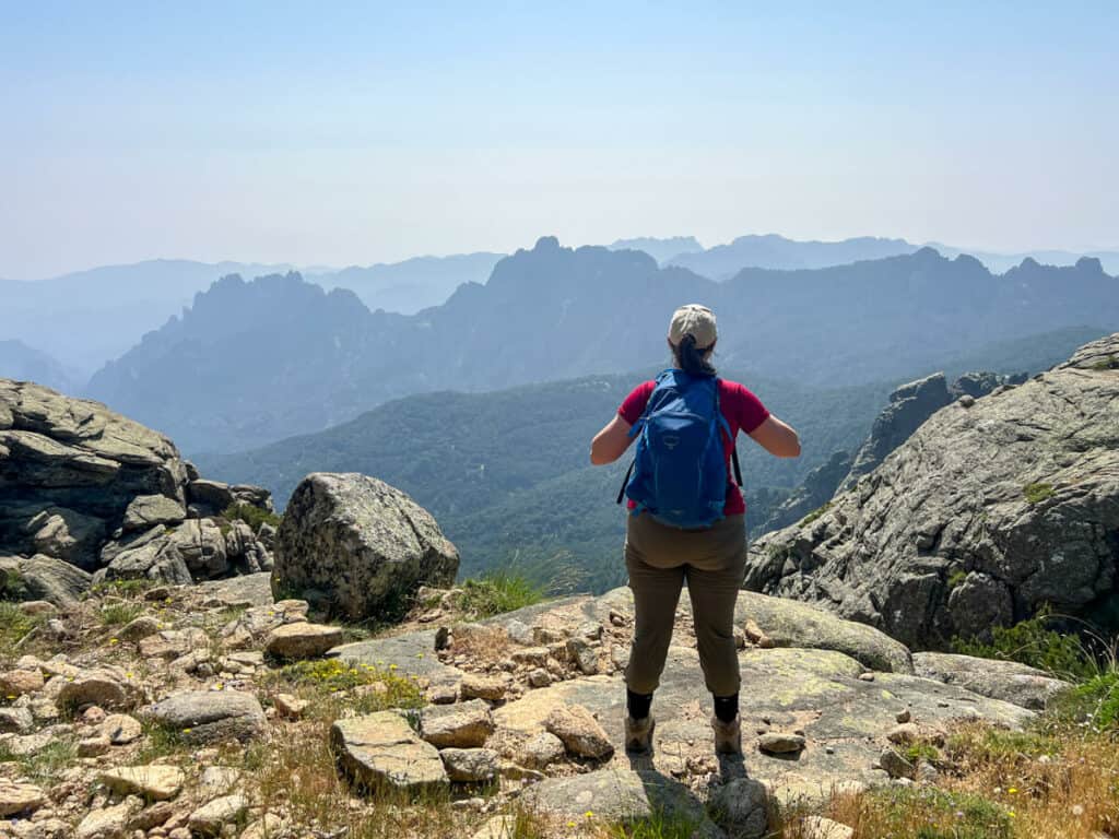 Kat looking at the views from the Aiguilles de Bavella Loop Trail