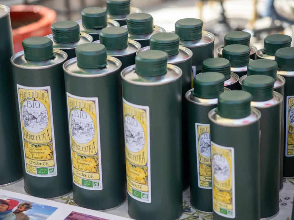 olive oil at the Porto Vecchio market