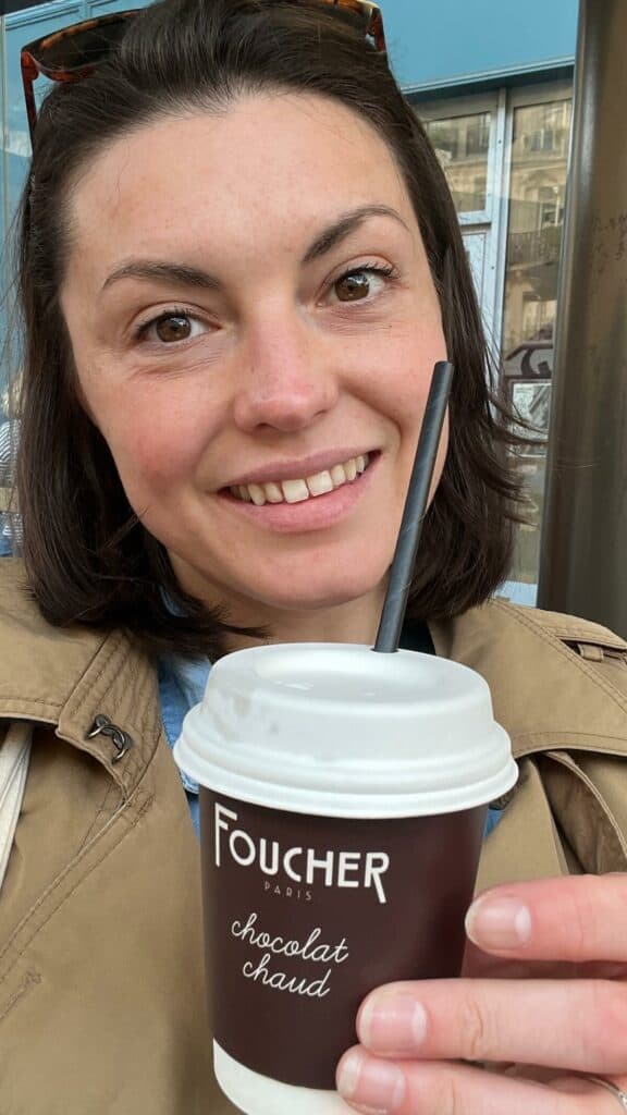 Kat with her Foucher Chocolat hot chocolate