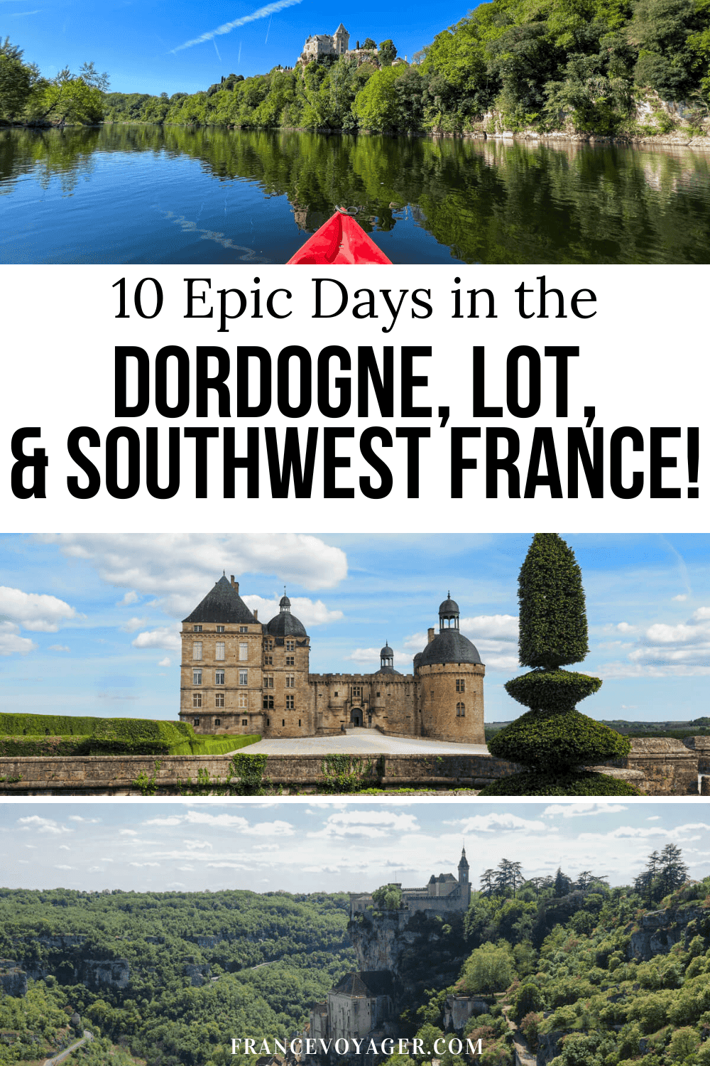 Planning the perfect Southwest France travel itinerary? This 10-day road trip through the Southwest of France takes you from Toulouse to Carcassonne, Albi France, and the stunning Dordogne Valley France. Explore the Dordogne Perigord Noir, visit a breathtaking Dordogne Chateau, paddle a kayak along the Dordogne river, stroll through the Marqueyssac Gardens, and discover the best of the Lot Department. Save this Road Trip Occitanie itinerary (and a bit of Nouvelle-Aquitaine) for your next France adventure!