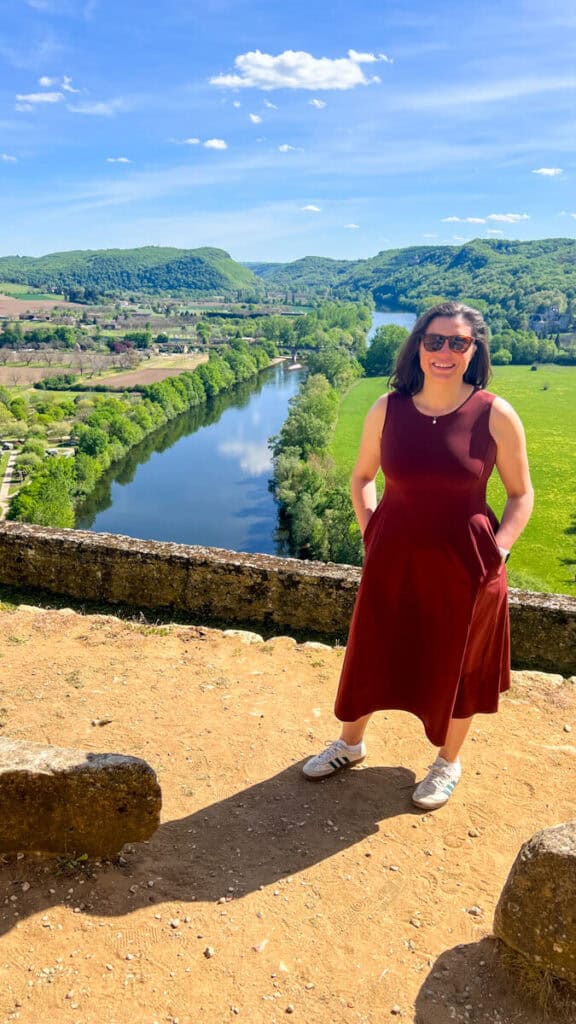 Kat at Chateau de Beynac with Dordogne River in background