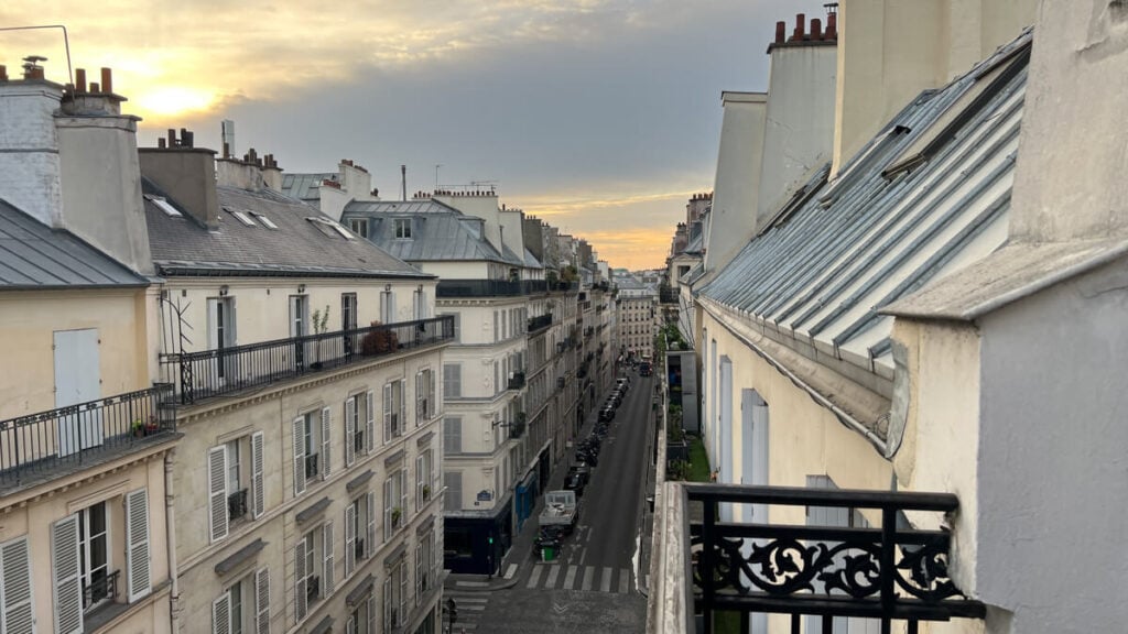 View of Paris at sunrise from hotel