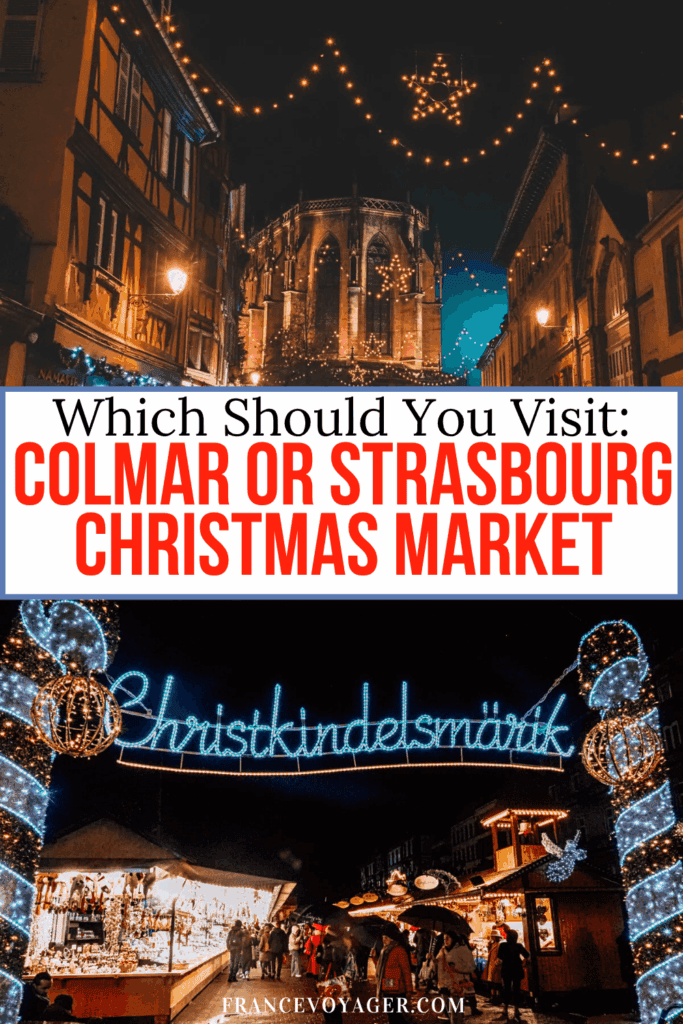 Planning a trip to the Alsace Christmas markets? Discover the differences between Strasbourg & Colmar at Christmastime! This Colmar vs Strasbourg guide compares the Christmas market atmosphere, decorations, local food, shopping, and what makes each destination special. Get my personal take on Colmar and Strasbourg, including what I love and don't love about each, which Christmas markets to visit, where to stay, and other tips. Save this guide to plan your France Christmas getaway!